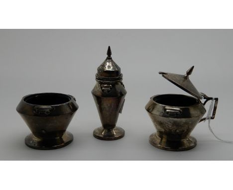 A three-piece silver condiment set, Birmingham 1935 Condition Report: Available upon request