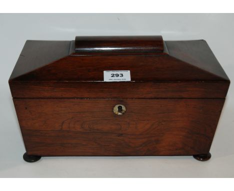 A Victorian rosewood sarcophagus-shaped two division tea caddy with hinged lid, 30cm wide Condition Report: Available upon re