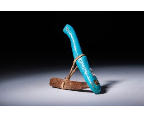 New Kingdom, Ca. 1550 - 1069 BC.A model of a hoe made of blue faience and a stick of wood, probably cedar, connected through 