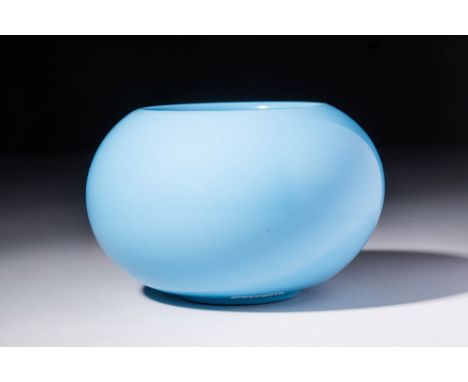 Qianlong period, Qing dynasty, Ca. AD 1735-1796.
A pale-blue glass bowl. The smooth round body is supported on a short foot, 