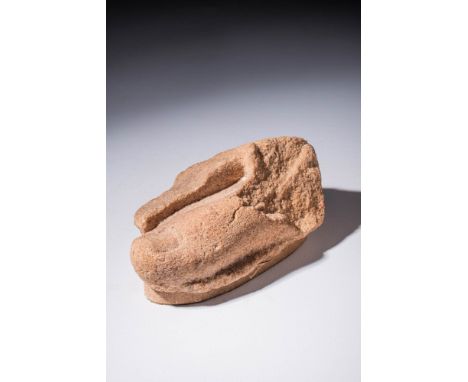 New Kingdom, Ca. 1550 - 1069 BC.
A stone foot, probably as a section of a larger sculpture. Highly naturalistic with attentio