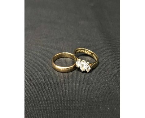 18CT GOLD WEDDING BAND AND ENGAGEMENT RING (2)