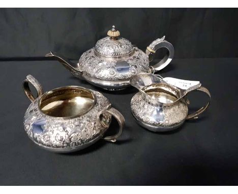 VICTORIAN SILVER PLATED THREE PIECE AFTERNOON TEA SERVICE