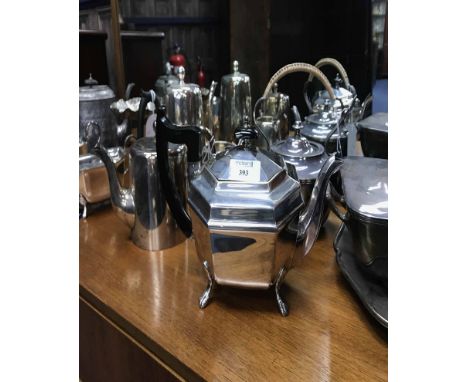 THREE PIECE PLATED TEA SERVICE also a small group of other plated ware