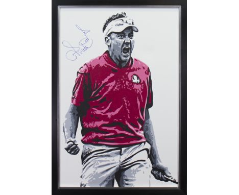 * GEORGE 'GEO' THOMSON'MIRACLE MAN'acrylic on canvas of Ian Poulter90cm x 60cmSigned by both artist and player, framed, and d