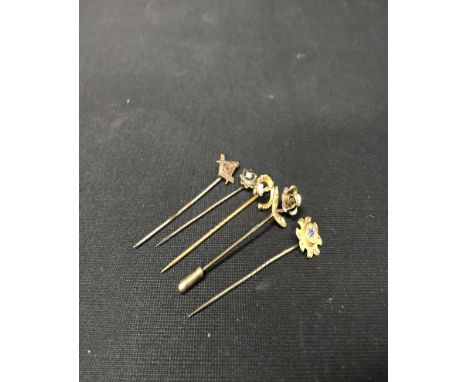 LOT OF GOLD AND ANTIQUE STICK PINS (5)