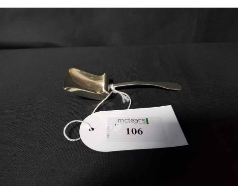 19TH CENTURY SILVER FIDDLE PATTERN CADDY SPOON with shovel shaped bowl, Birmingham  1827