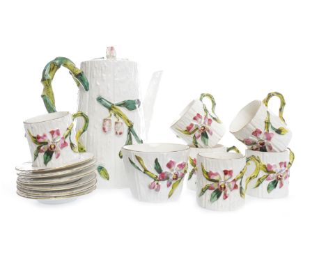 EDWIN J. D. BODLEY 'BAMBOO' PATTERN COFFEE SERVICEcomprising six coffee cans and saucers, along with a coffee pot, and a suga