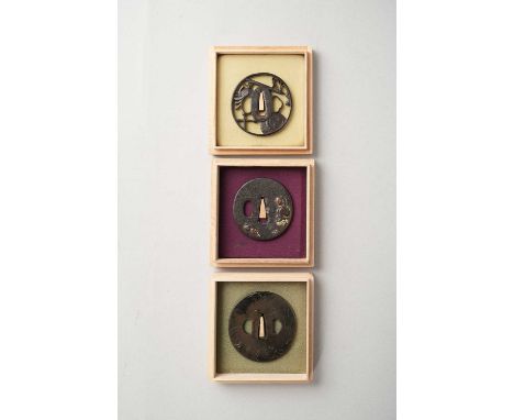 THREE JAPANESE TSUBA  EDO/MEIJI, 18TH/19TH CENTURY  One signed Bushu ju Masafusa, 7.6cm max. (6)  WITHOUT RESERVE   Two made 
