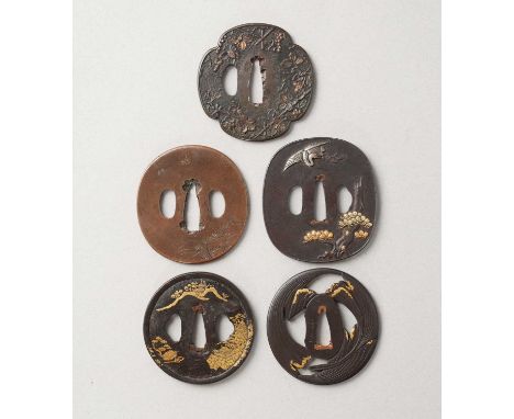 A COLLECTION OF FIVE JAPANESE TSUBAEDO/MEIJI, 18TH/19TH CENTURYTwo signed Toshinaga and Tsunemasa respectively, 7.7cm max. (5