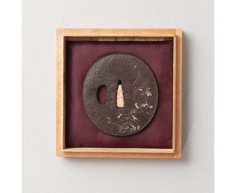 A JAPANESE MYOCHIN IRON TSUBA EDO PERIOD (1615-1868)Signed Buntokusai Sadataka saku and Myochin Ki Muneaki, 7.4cm. (2)WITHOUT