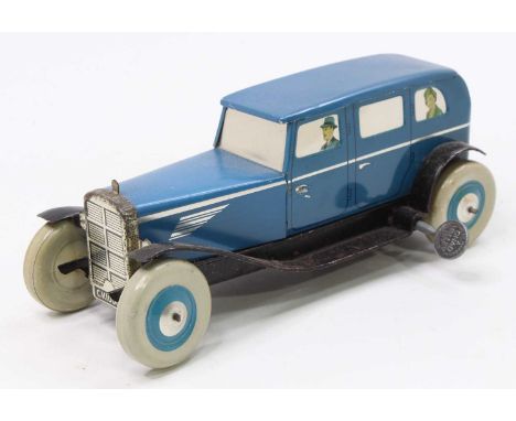 Chad Valley, CV10004, tinplate and clockwork saloon, comprising blue body with lithographed passenger decoration, with blue h