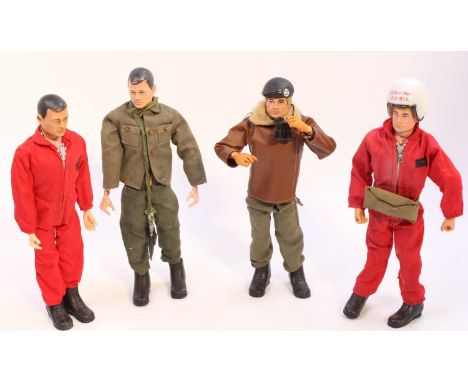 A collection of 4 vintage Palitoy Action Man Dolls, with flock hair and painted heads, dressed in military uniform and Red De
