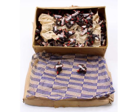 Britains Herald H741 original trade box of Accordion Players in brown, with white accordion, and red boots, the box label sta