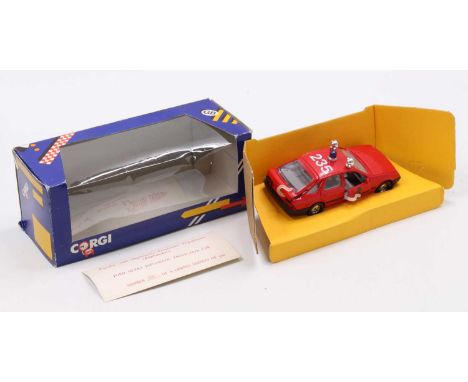 Corgi Toys No. 299 Ford Sierra comprising a red body, with a grey interior, blue roof light, and number 235 to the roof, a pr