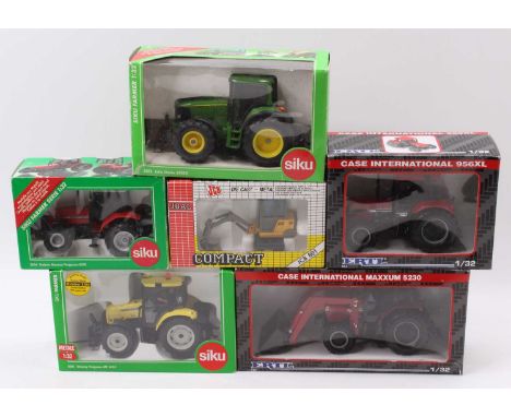 Siku, ERTL, and Joal boxed farming and construction group of 6 including a Siku 1/32nd scale No. 3252 John Deere 6920 S Tract