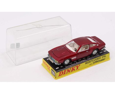 Dinky Toys No. 190 Monteverdi 375L, metallic red body, with a white interior, detailed cast hubs, and jewelled head lights, t