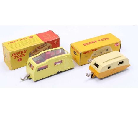 Dinky Toys boxed Caravan group, 2 examples comprising No. 117 Four Berth Caravan, yellow body, with a red interior, and spun 