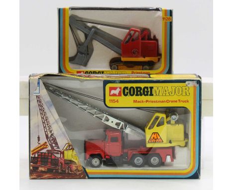 Corgi Major Toys Construction boxed group, 2 examples comprising No. 1128 Priestman 'Cub' Shovel, orange &amp; yellow, with g