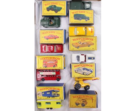 Matchbox Lesney boxed model group of 8, with examples including No. 41 Ford GT Racing Car, No. 61 Army Scout Car, No. 5 Route