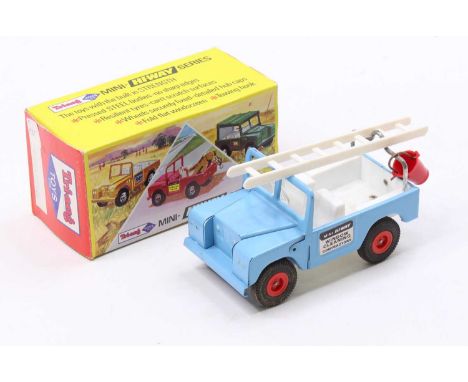 Triang Toys Ltd Mini Hi-Way No. TM6515 Window Cleaner comprising a pressed steel Land Rover in light blue, with red wheel hub