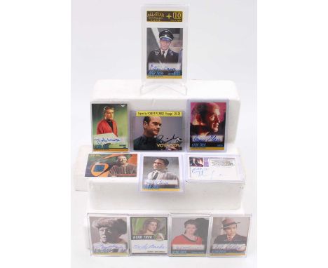 A collection of ten Star Trek-related autograph cards by Skybox and Ritten House Archives Ltd, together with various patch ca