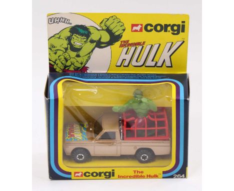 Corgi Toys No. 264 The Incredible Hulk Mazda Pick-Up comprises a light metallic brown body, with a black interior, and Hulk f