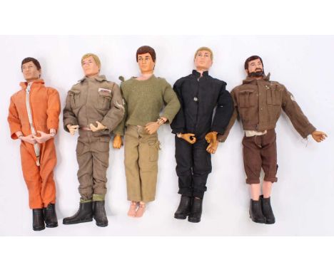 A collection of 5 vintage Palitoy Action Man Dolls, all with flock hair and all dressed in military uniform