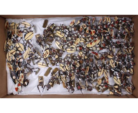 Approximately 100 white metal Hinchcliffe, Imperial miniatures, Sarum toy soldiers and similar, 54mm scale, Zulu handpainted 