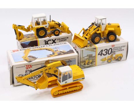 A JCB related NZG 1/50 scale diecast group to include a No. 286 JCB 820 crawler excavator, an NZG 216 JCB 3CX excavator loade