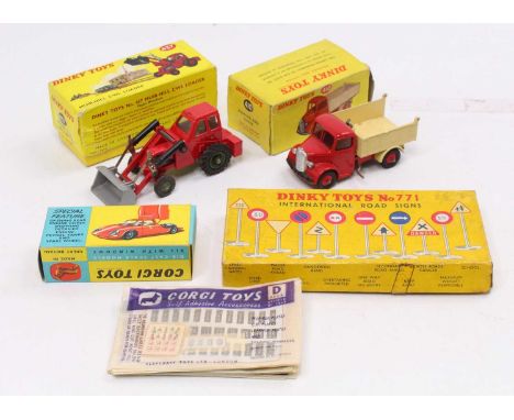 Dinky and Corgi Toys mixed diecast and accessory group comprising a Dinky Toys No. 437 Muir Hill Loader, No. 410 Bedford End 