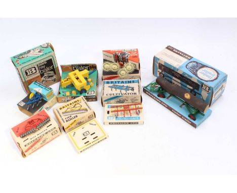 Britains farming accessories and tractor attachments, group of 7 boxed examples including No. 9560 Timber Trailer, No. 9563 B