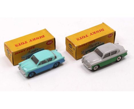 Dinky Toys boxed saloon group, 2 examples comprising No. 166 Sunbeam Rapier saloon, two-tone blue body with dark blue hubs ho