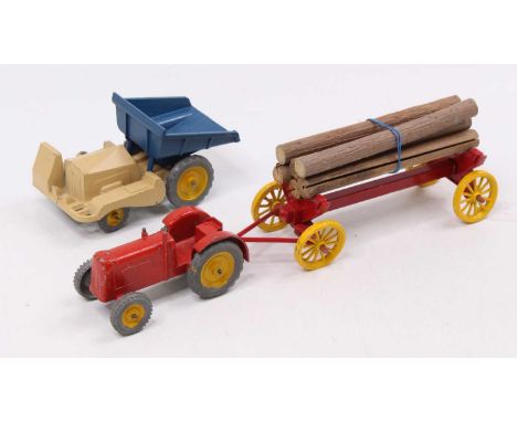 Charbens No.17 Tractor and Log Wagon, set, comprising of red and yellow tractor with matching trailer and log load, together 