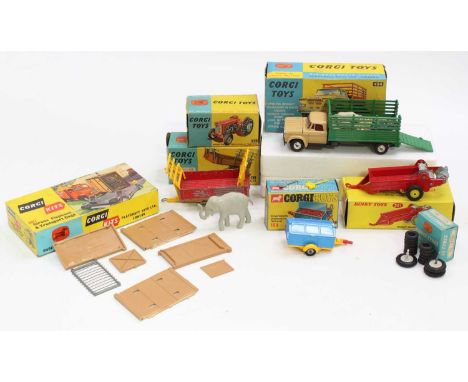 Corgi Toys and Dinky Toys diecast and accessory group, with examples to include a Corgi Toys No. 484 Dodge Kew Fargo livestoc