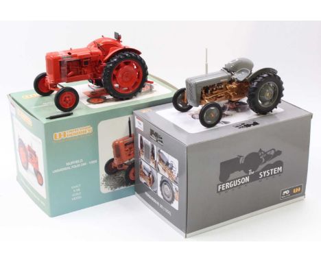 A Universal Hobbies 1/16 scale model tractor group, to include a No. 2986U Ferguson FE35 1956 Tractor, and a No. UH2715 Nuffi