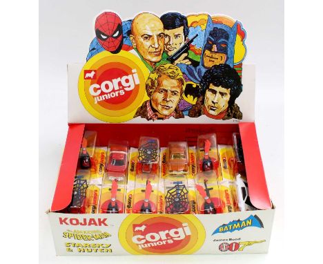 Corgi Juniors No. E4522 Counter Top Trade box of TV/Film related models, circa 1977 the box is full with single blister carde