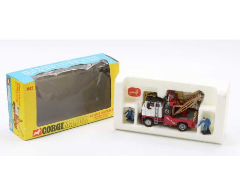 Corgi Major Toys No. 1142, Holmes Wrecker Recovery Vehicle, red, white and black body, gold twin booms, 2 spare wheels, ladde