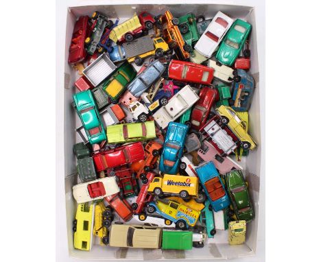 A tray containing a collection of Matchbox Lesney, Lone Star, Corgi, and similar miniatures in play-worn condition, with exam