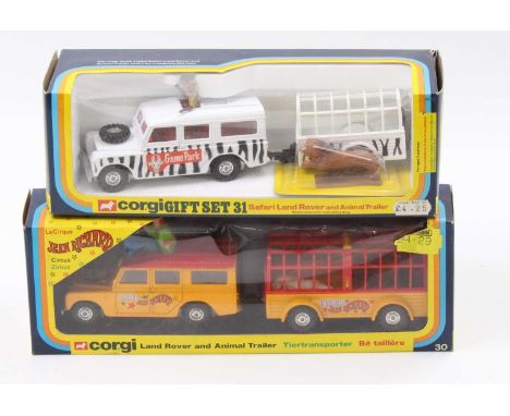 Corgi Toys Gift Set group of 2 comprising Gift Set 31 Safari Land Rover and Animal Trailer, white Land Rover with black strip