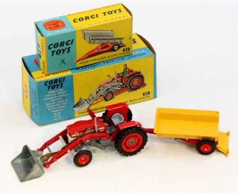 Corgi Toys boxed farming group, 2 models comprising No. 69 Massey Ferguson 165 Tractor with shovel, red body with grey/white 