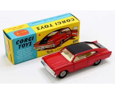 Corgi Toys No. 263 Marlin Rambler Sports Fastback, red body with black roof, cream interior, detailed cast hubs, in the origi