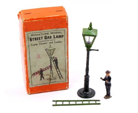 John Hill Co No.738 1930s miniature model of a street gas lamp, complete with lamp cleaner and ladder, measuring 14cm max hei