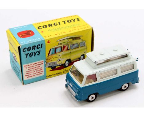 Corgi Toys No. 420 Ford Thames 'Airborne' Caravan, two tone blue &amp; very light green body, with a cream interior, and spun