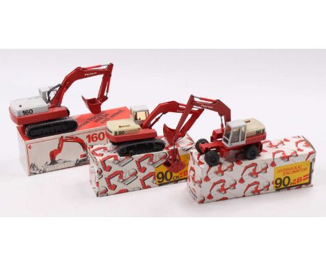 A collection of Conrad 1/50 scale Poclain earth moving and construction vehicle group to include a No. 2896 Poclain 160 track