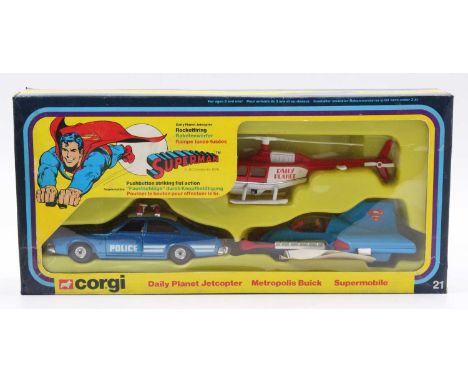 Corgi Toys Gift Set 21 "Superman" Set, containing a City of Metropolis Buick Police Car, blue &amp; white, with red roof-ligh