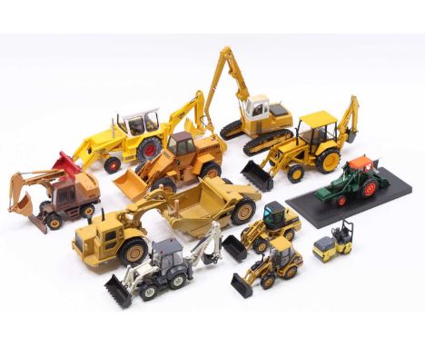 One tray containing a collection of mixed scale earth moving and construction vehicles to include a Conrad 1/35 scale Massey 