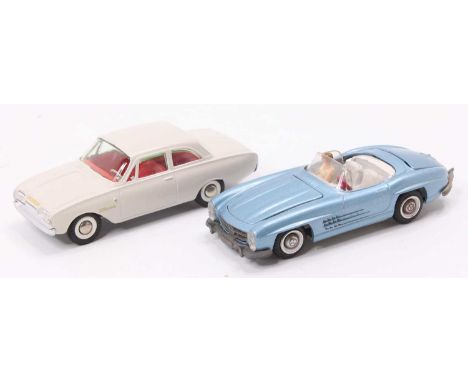 Tekno loose diecast group, 2 examples to include Mercesdes 300SL finished in metallic light blue, with driver figure, togethe
