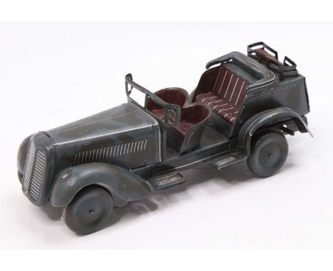 Tinplate Clockwork WH-29 German Army Kúbelwagen, possibly Tipp &amp; Co, German camouflage grey body, tin balloon wheels, wor