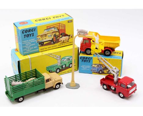 Corgi Toys boxed model group of 3 comprising No. 484 Dodge Kew Fargo Livestock Transporter, No. 494 Bedford Tipper Truck, and